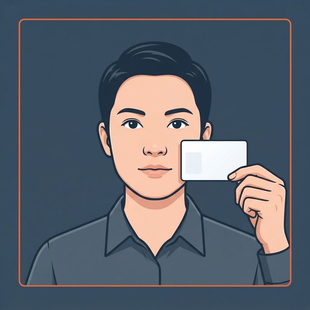 Ejemplo ilustrado de una persona sosteniendo su identificación junto al rostro